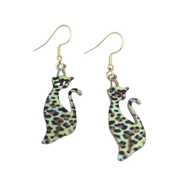 Cat Cheetah Bengal Leopard Print Pattern Kitty Earrings - Picture 4 of 7